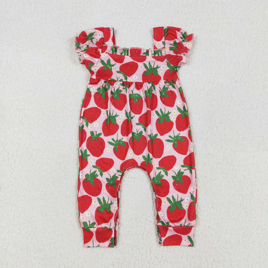 SR2597 Strawberry Print Baby Girls Summer Romper