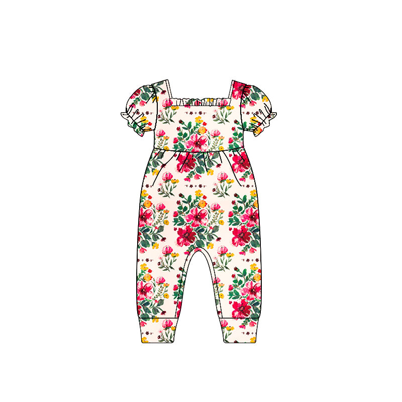 (Pre-order)SR2598 Flowers Print Baby Girls Summer Romper