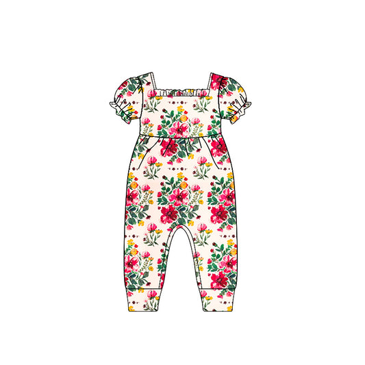 (Pre-order)SR2598 Flowers Print Baby Girls Summer Romper