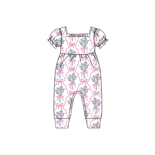 (Pre-order)SR2600 Bows Flowers Print Baby Girls Summer Romper