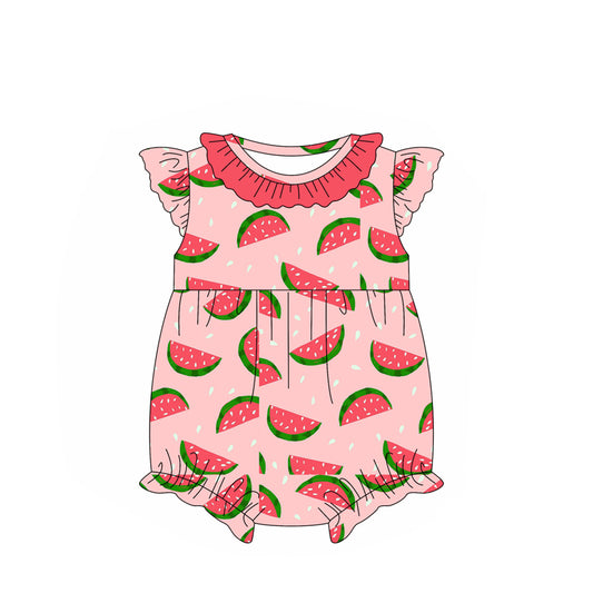 (Pre-order)SR2605  Watermelon Print Baby Girls Summer Romper