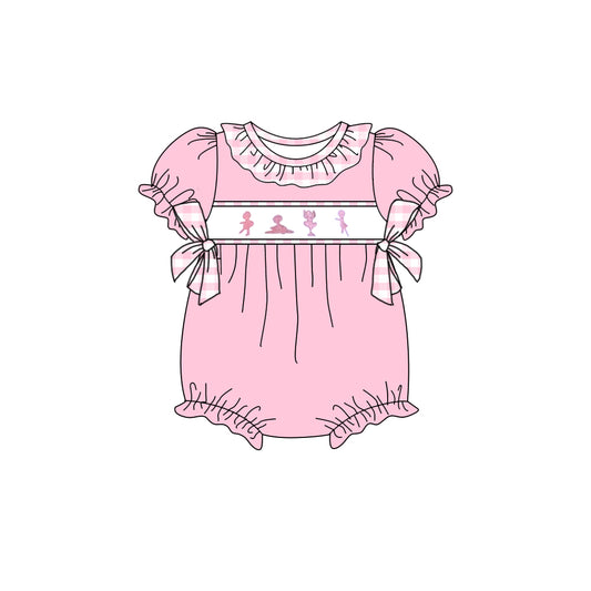 (Pre-order)SR2608   Dancing Girl Pink Print Baby Girls Summer Romper
