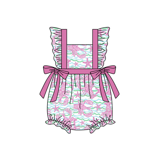 (Pre-order)SR2615  Crayfish Print Baby Girls Summer Romper