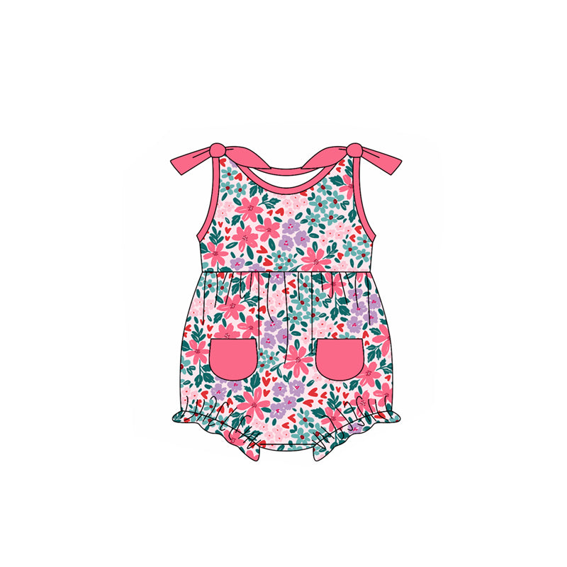 (Pre-order)SR2616  Colorful Flowers Print Baby Girls Summer Romper