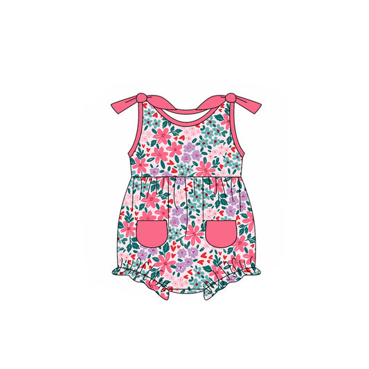 (Pre-order)SR2616  Colorful Flowers Print Baby Girls Summer Romper