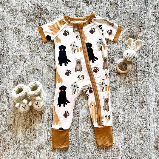 (Pre-order)SR2617 Dog Paw Print Baby Summer Sleeper Zipper Romper