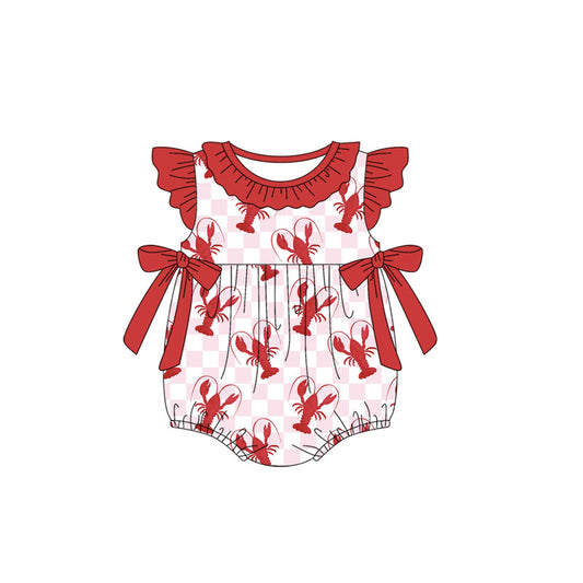 (Pre-order)SR2626  Crayfish Red Print Baby Girls Summer Romper