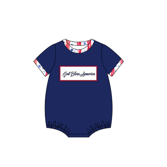 (Pre-order)SR2637  God Bless America Stars Print Baby Boys 4th of July Romper