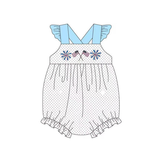 (Pre-order)SR2639  Fireworks Flag Dots Print Baby Girls 4th of July Romper