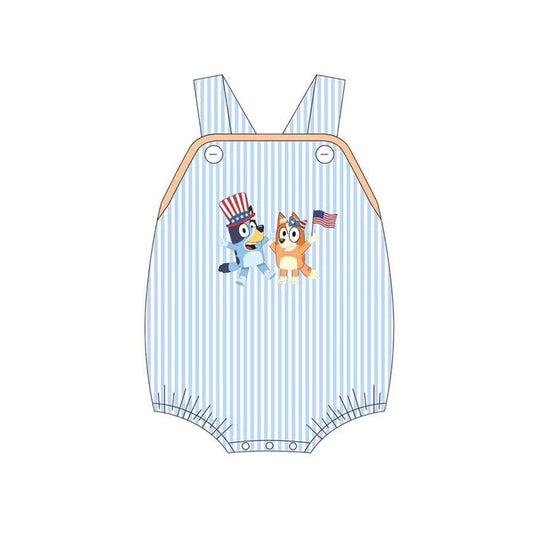(Pre-order)SR2641  Cartoon Dog Flag Stripes Print Baby Boys 4th of July Romper