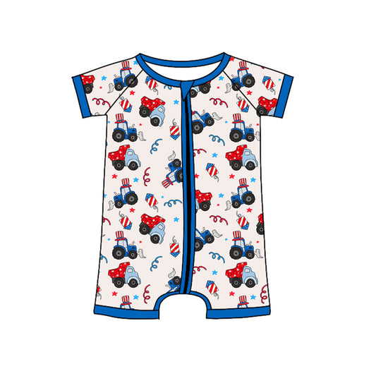 (Pre-order)SR2642  Construction Stars Print Baby Boys 4th of July Sleeper Zipper Romper