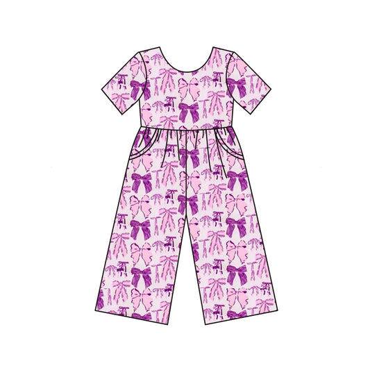 (Pre-order)SR2643 Purple Bows Print Girls Summer Jumpsuits