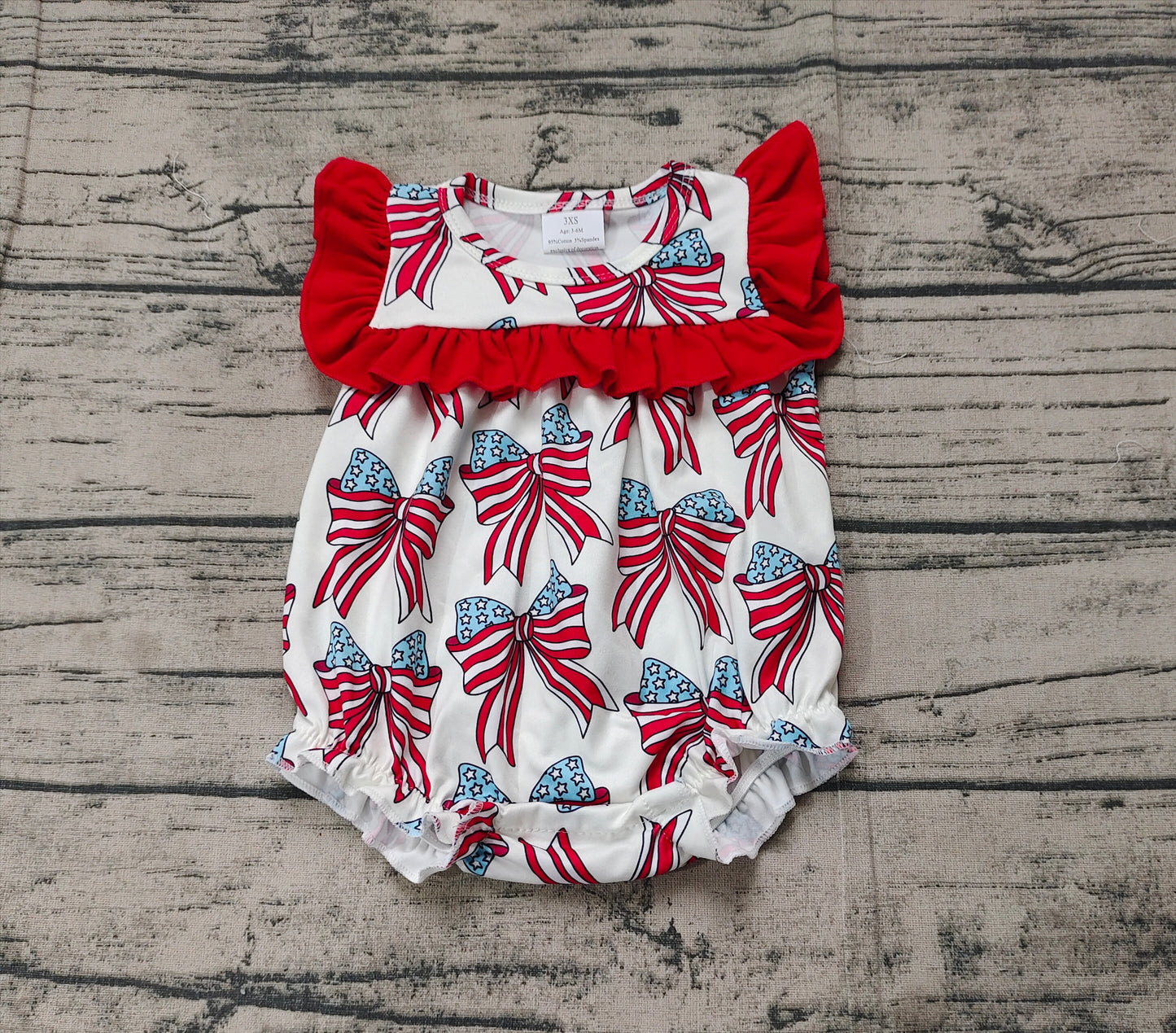 (Pre-order)SR2664  Stars Bows Baby Girls 4th of July Romper