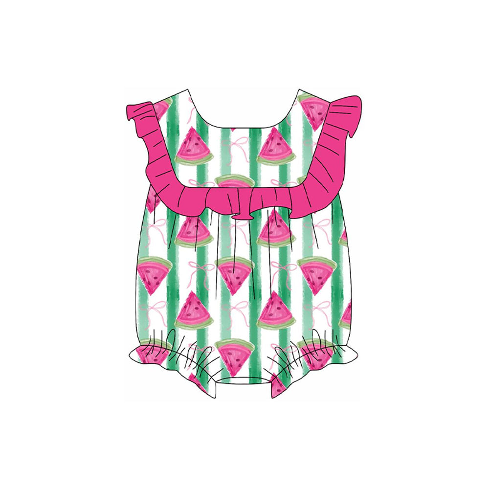 (Pre-order)SR2668  Watermelon Bows Baby Girls Summer Romper