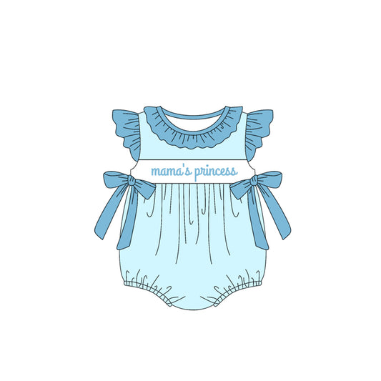 (Pre-order)SR2674  Cartoon Princess Blue Print Baby Girls Summer Romper