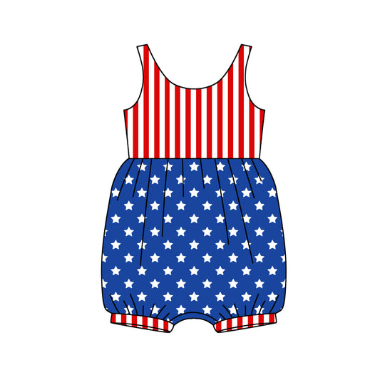 (Pre-order)SR2682  Stars Print Baby Girls 4th of July Romper