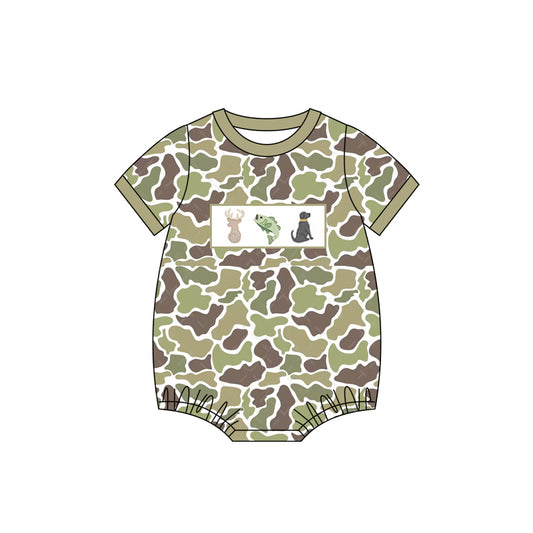 (Pre-order)SR2687  Deer Fish Dog Camo Print Baby Boys Summer Romper