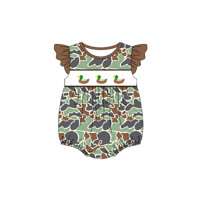(Pre-order)SR2688  Duck Green Camo Print Baby Girls Summer Romper