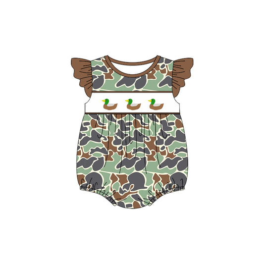 (Pre-order)SR2688  Duck Green Camo Print Baby Girls Summer Romper