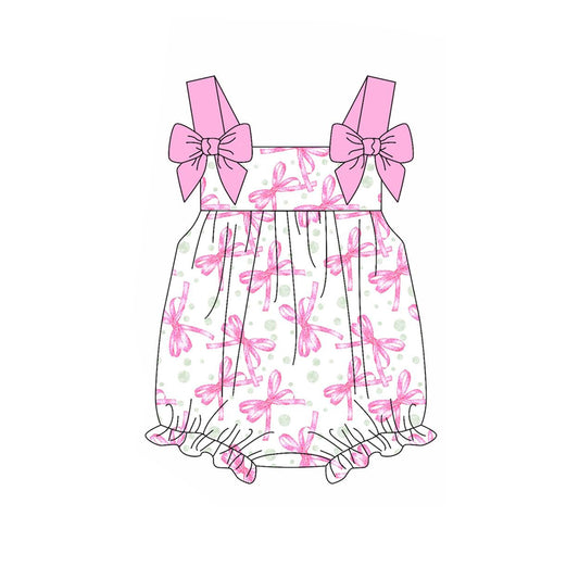 (Pre-order)SR2692  Pink Bows Print Baby Girls Summer Romper