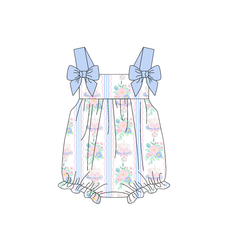 (Pre-order)SR2698  Flowers Print Baby Girls Summer Romper