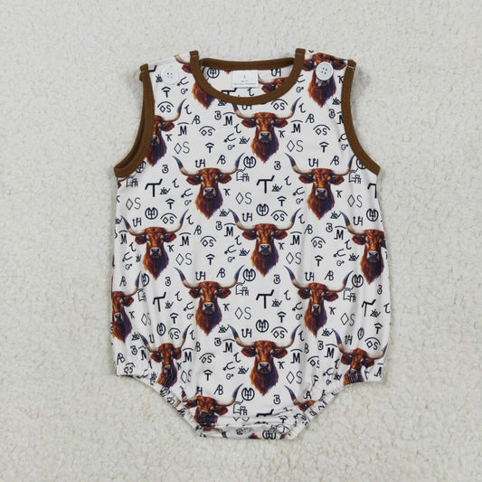 SR2699  Highland Cow Western Wild Print Baby Boys Summer Romper