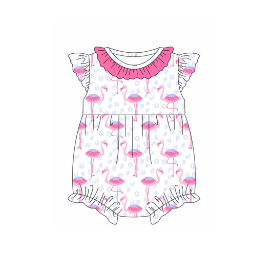 (Pre-order)SR2702  Flamingo Print Baby Girls Summer Romper