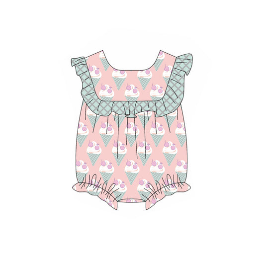 (Pre-order)SR2703  Cherry Ice Cream Print Baby Girls Summer Romper