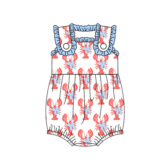 (Pre-order)SR2710  Crayfish Bows Print Baby Girls Summer Romper