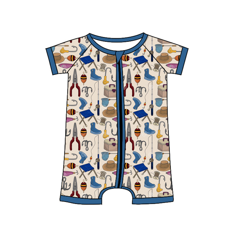 (Pre-order)SR2721  Fishing Print Baby Boys Sleeper Zipper Romper
