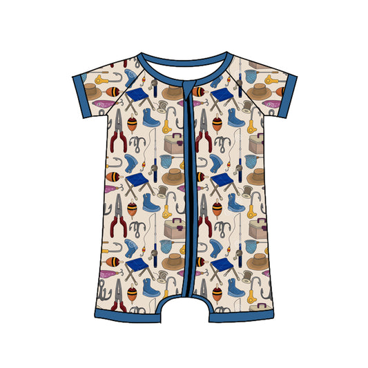 (Pre-order)SR2721  Fishing Print Baby Boys Sleeper Zipper Romper