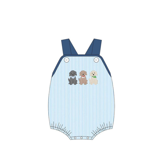 (Pre-order)SR2724 Dogs Blue Stripes Print Baby Boys Summer Romper