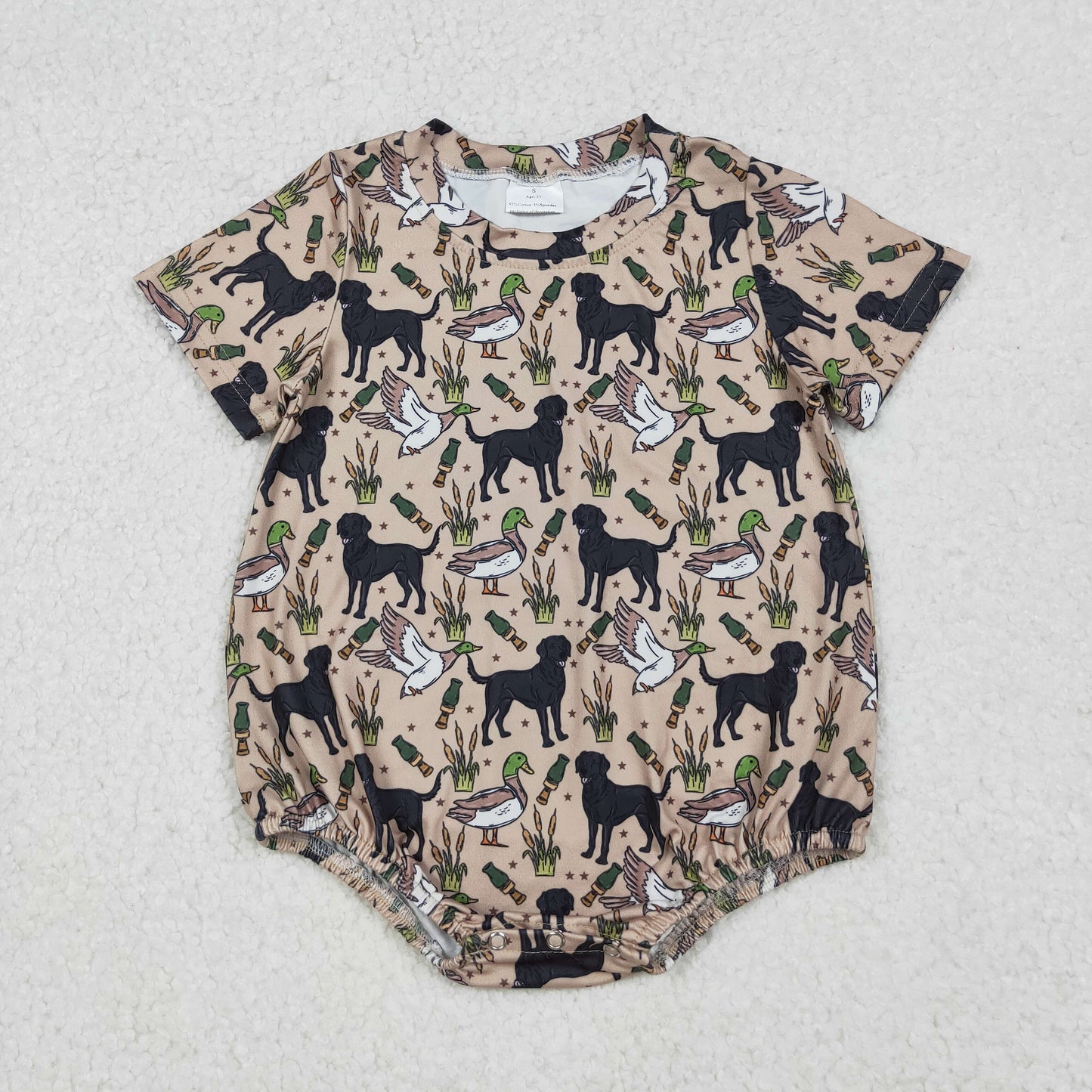 SR2725 Dog Duck Hunting Print Baby Boys Summer Romper