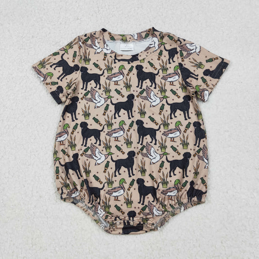 SR2725 Dog Duck Hunting Print Baby Boys Summer Romper