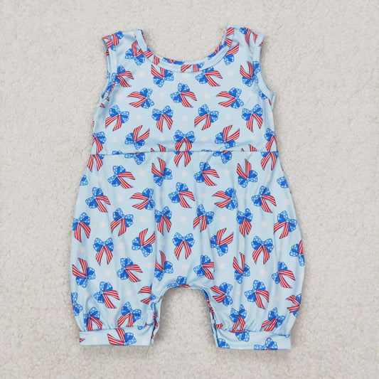 SR2729 Bows Stars Print Baby Girls 4th of July Romper