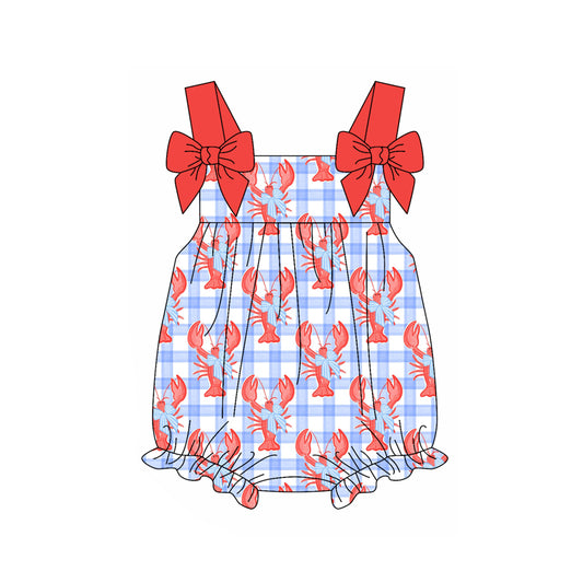 (Pre-order)SR2730 Crayfish Bows Plaid Print Baby Girls Summer Romper