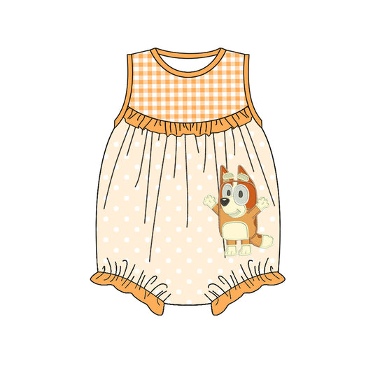 (Pre-order)SR2731 Cartoon Dog Dots Orange Print Baby Girls Summer Romper