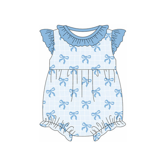 (Pre-order)SR2733 Blue Bows Print Baby Girls Summer Romper