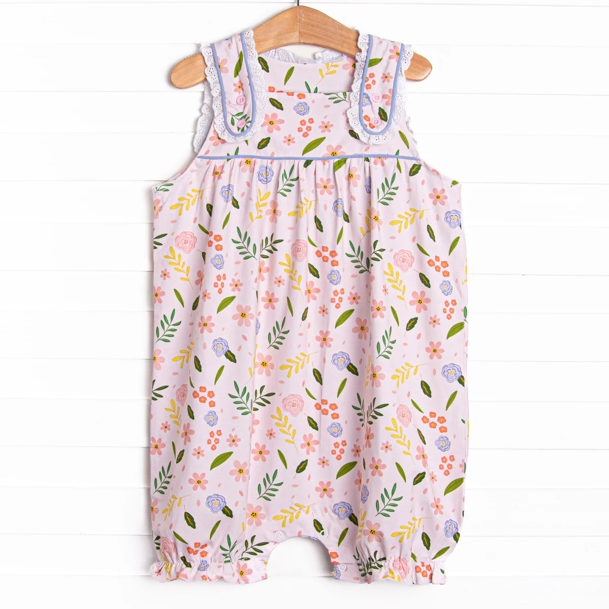 (Pre-order)SR2738 Pink Flowers Print Baby Girls Summer Romper