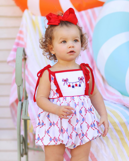 (Pre-order)SR2740 Stars Flag Print Baby Girls 4th of July Romper