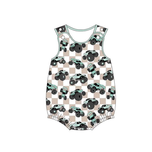 (Pre-order)SR2742 Monster Truck Print Baby Boys Summer Romper