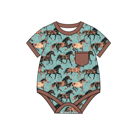 (Pre-order)SR2746 Horse Print Baby Boys Summer Romper