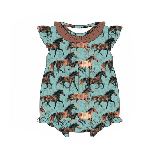 (Pre-order)SR2747 Horse Print Baby Girls Summer Romper