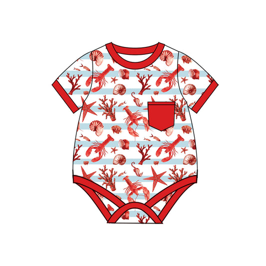 (Pre-order)SR2748 Crayfish Shell Print Baby Boys Summer Romper