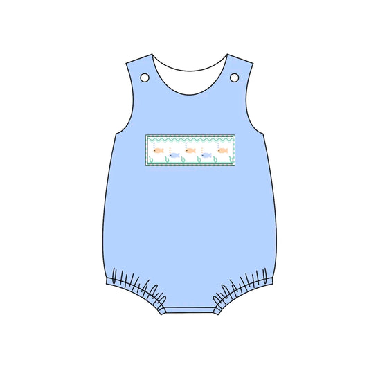 (Pre-order)SR2749 Fish Blue Print Baby Boys Summer Romper