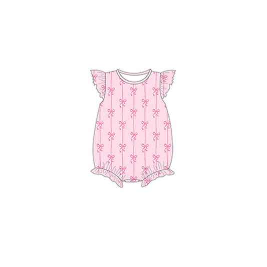 (Pre-order)SR2756 Pink Bows Print Baby Girls Summer Romper