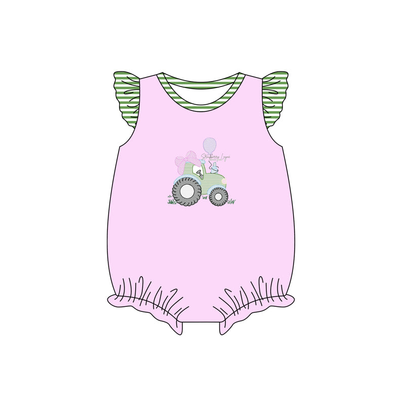 (Pre-order)SR2758 Tractor Print Baby Girls Summer Romper
