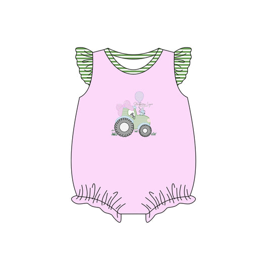 (Pre-order)SR2758 Tractor Print Baby Girls Summer Romper