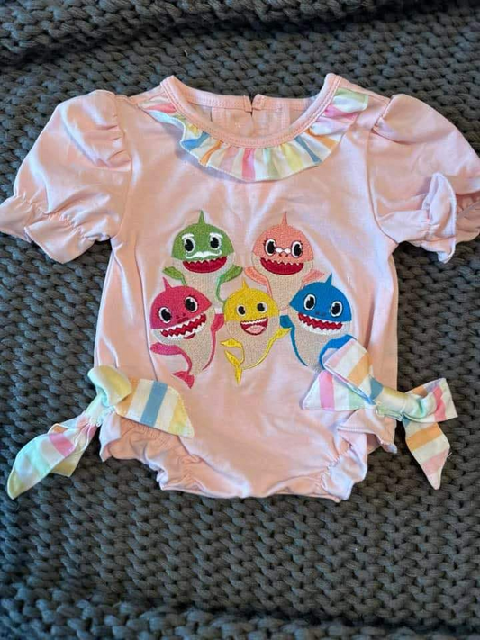 (Pre-order)SR2766 Cartoon Shark Print Baby Girls Summer Romper