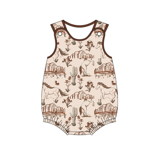 (Pre-order)SR2780 Horse Brown Print Baby Boys Summer Romper